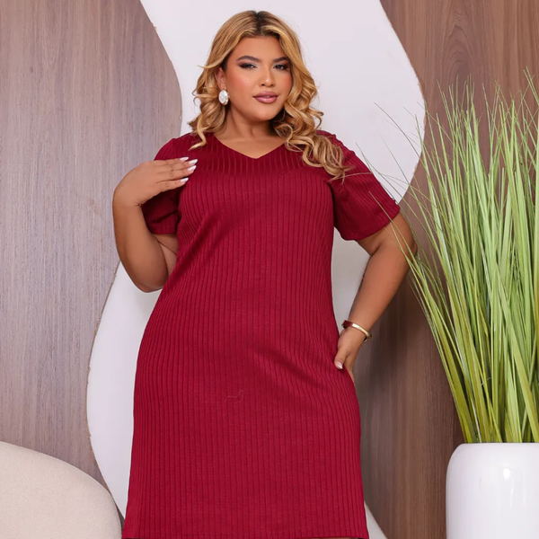 Vestido Plus Size Midi Malha Tricô Feminino Confortável e Elegante